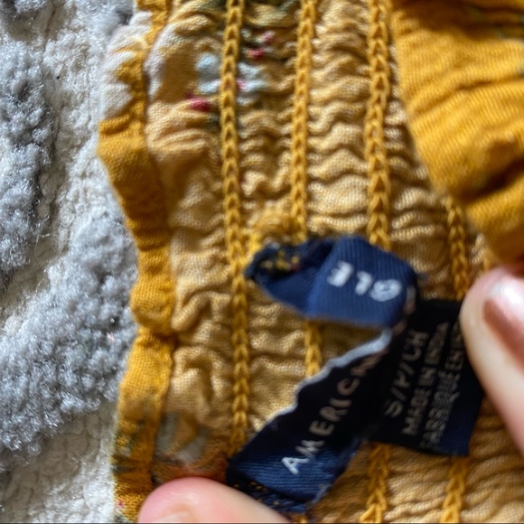 American Eagle smocked waist sleeveless crop top - golden yellow floral print - Picture 7 of 9